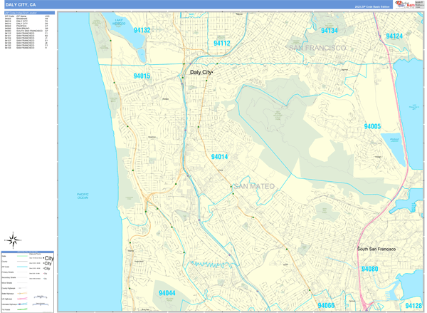 Daly City Zip Code Wall Map